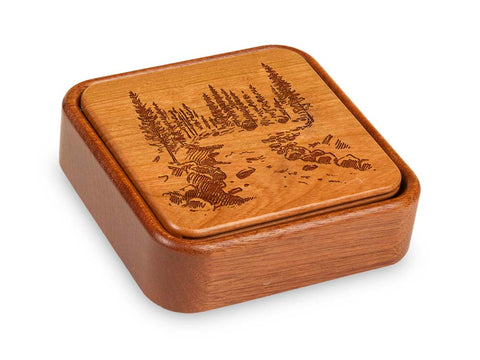 Angled Top View of a Terra Inside Engraved Flip-Top with laser engraved image of Mountain River Scene