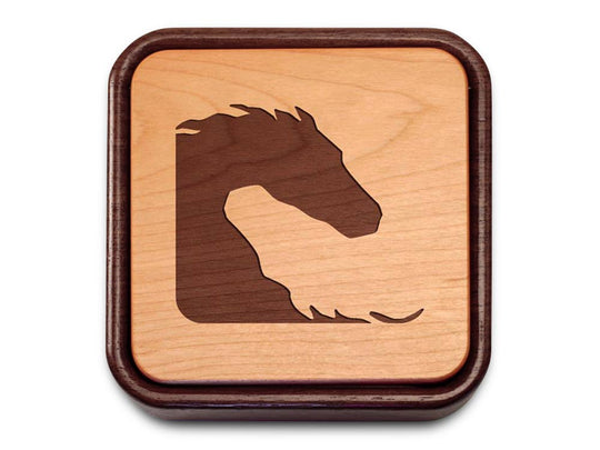 Top View of a Terra Photo Flip-Top with laser engraved image of Horses