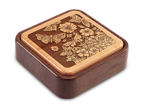 Angled Top View of a Terra Photo Flip-Top with laser engraved image of Flowers & Butterflies