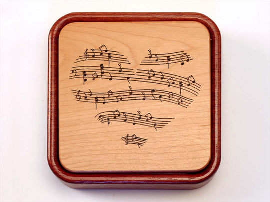 Top View of a Terra Photo Flip-Top with laser engraved image of Musical Heart