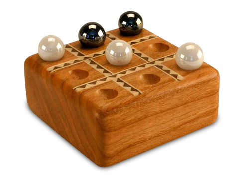 Top View of a Tic-Tac-Toe Cherry Inlay Marble Game